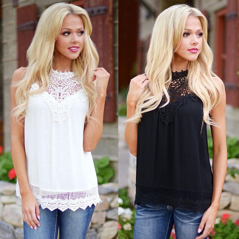 Lace Women Blouse Vintage Sleeveless White Crochet Casual Shirts Tops Lavender Coco