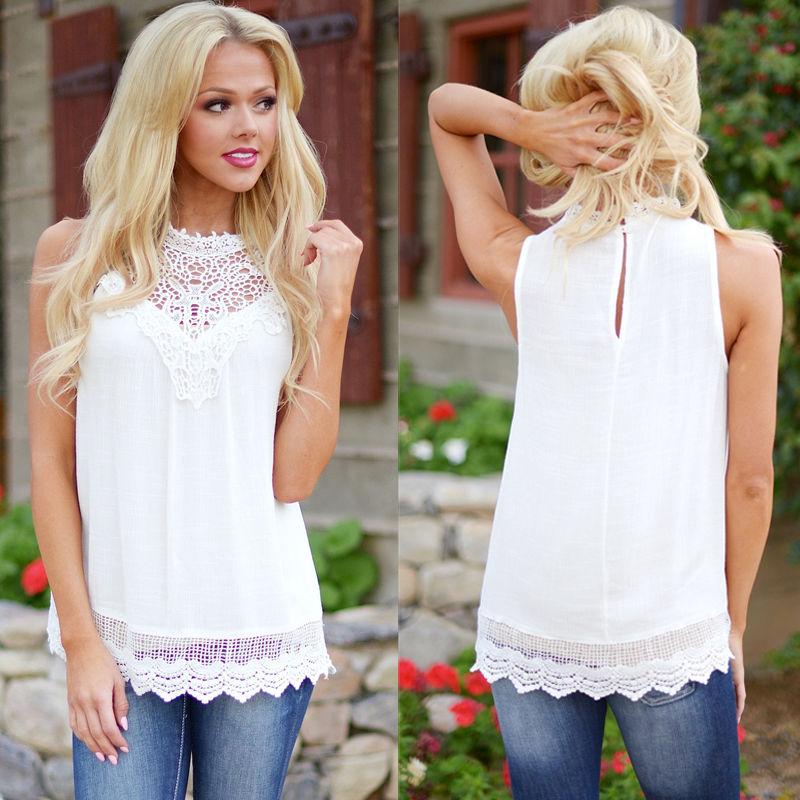 Lace Women Blouse Vintage Sleeveless White Crochet Casual Shirts Tops Lavender Coco