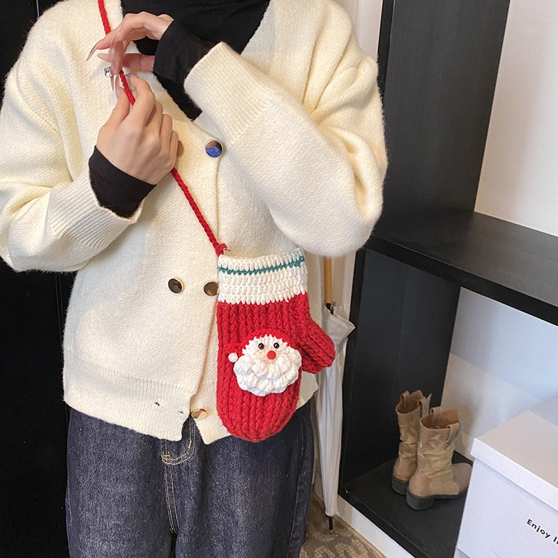 Cute Glove-Shaped Knitted Crossbody Bag Chocolate Lily