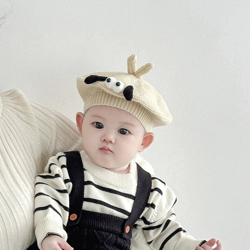 Winter and Autumn Cute Cartoon Knited Hat for Baby: Painter’s Beret Chocolate Lily