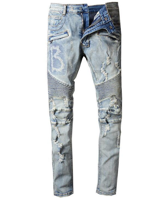 new Men Distressed Ripped Skinny Jeans Fashion Mens Jeans Slim Blue Charlie