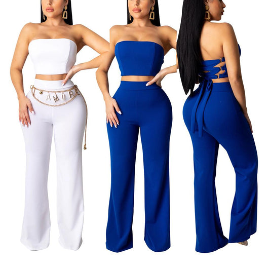 2 Piece Pants Sets Women Two Piece Set Top and Pants Clothing Matching Blue Charlie