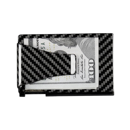 Real Carbon Fiber Cash & Card Slim Wallet with money clip and RFID blocking feature.