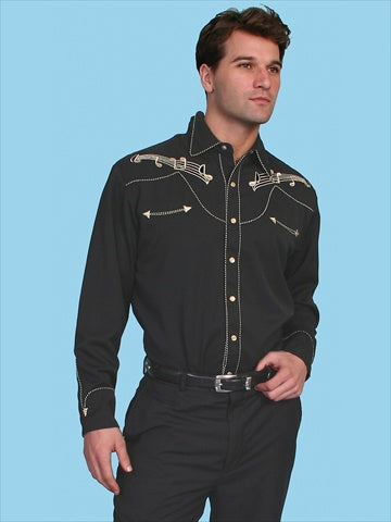 Scully P-627-BLK-M Mens Western Shirt - Black, Medium Rose Chloe