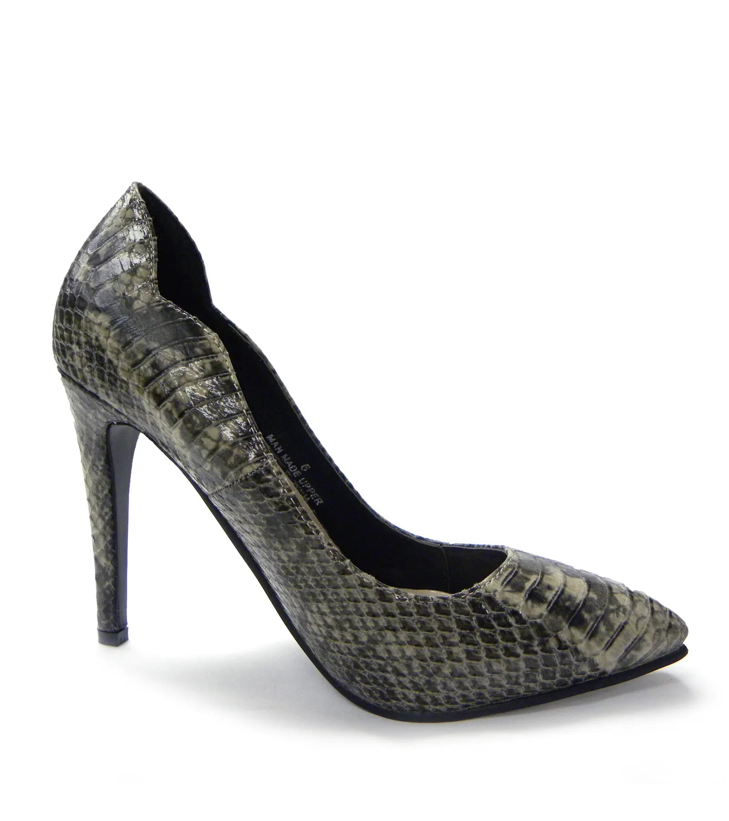 SHARLENE vegan snake embossed high heel shoe with 4-inch heel.