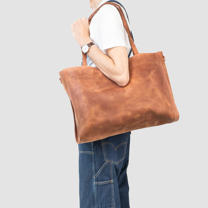 Leather Shopper XXL (Cognac Brown) Pure Leather Coral Grapevine