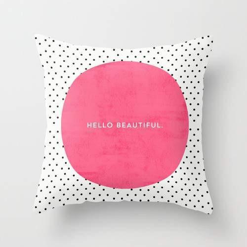 PINK HELLO BEAUTIFUL POLKA DOTS Pillow Scorpius