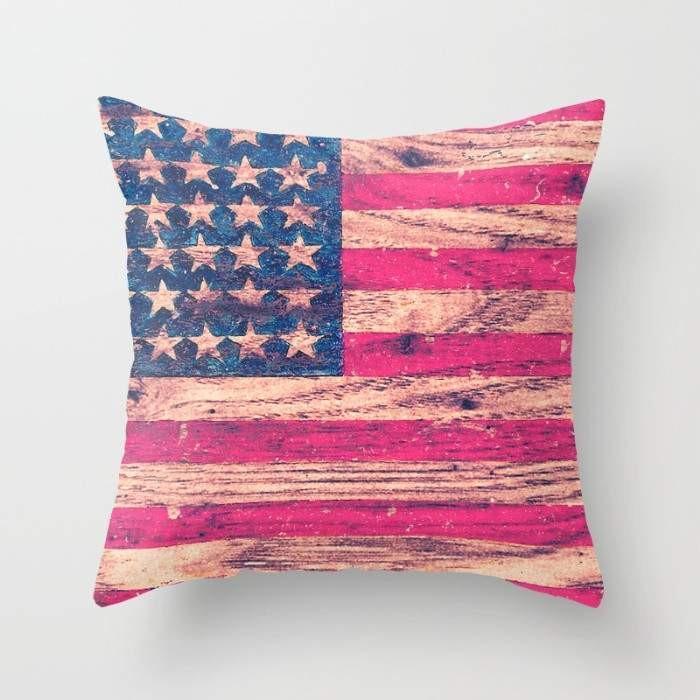 Vintage Pink Patriotic American Flag Retro Wood Cushion/Pillow Scorpius