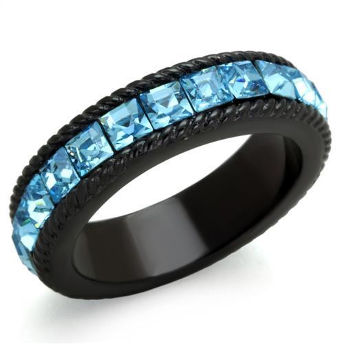 TK1867 - IP Black(Ion Plating) Stainless Steel Ring with Top Grade Turquoise Tiger