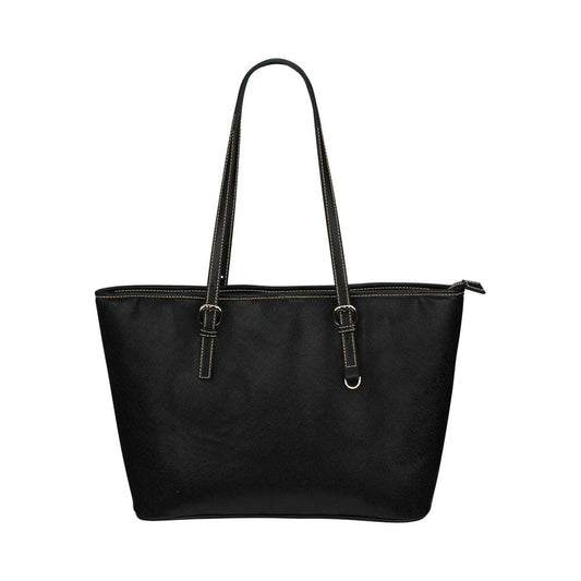 Large Leather Tote Shoulder Bag - Solid Black Grey Coco