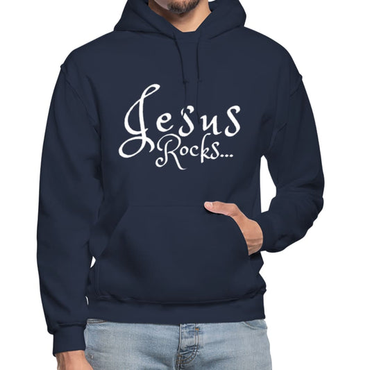 Mens Hoodie - Pullover Hooded Sweatshirt - Graphic/jesus Rocks Grey Coco