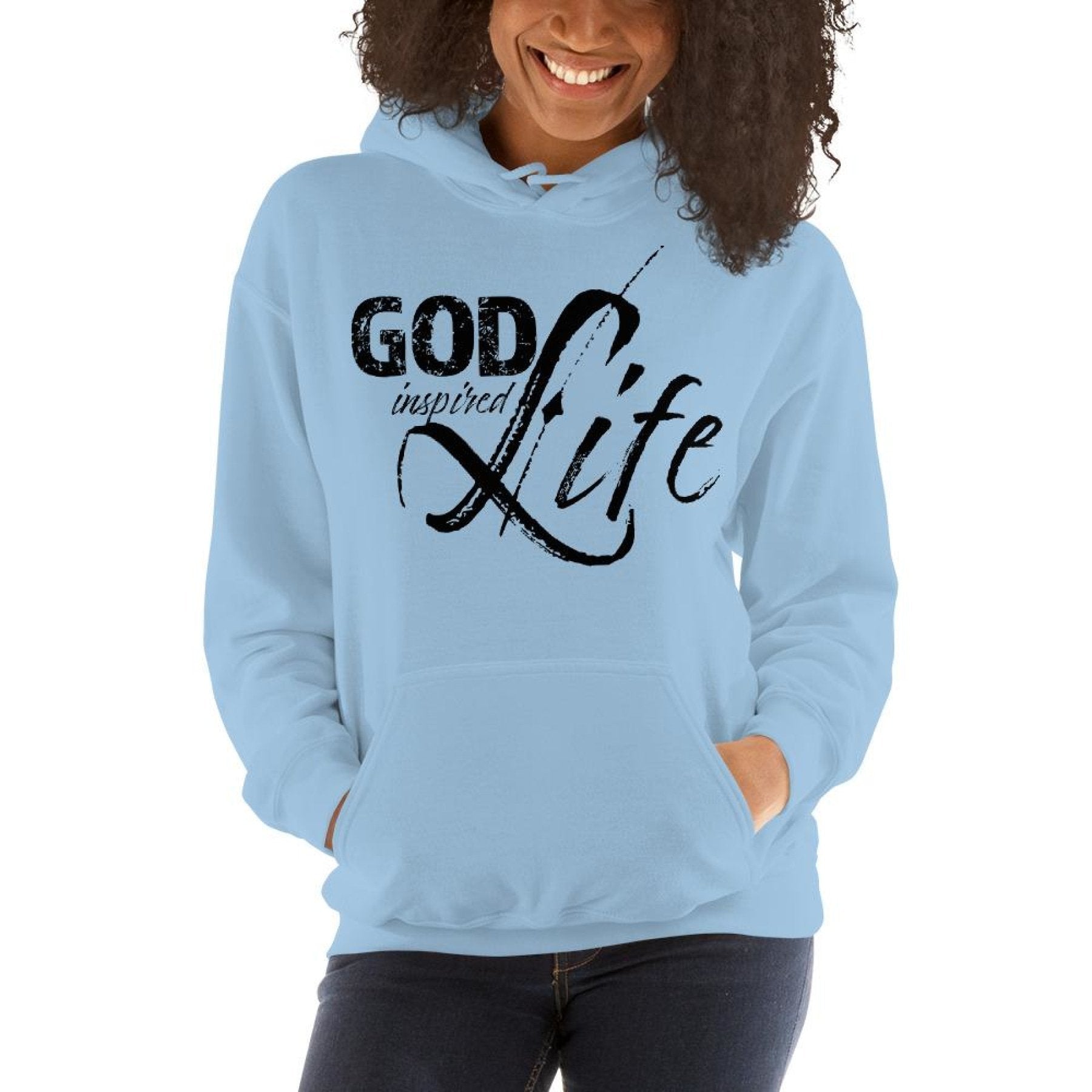 Womens Hoodie - Pullover Hooded Sweatshirt -god Inspired Life/black Grey Coco