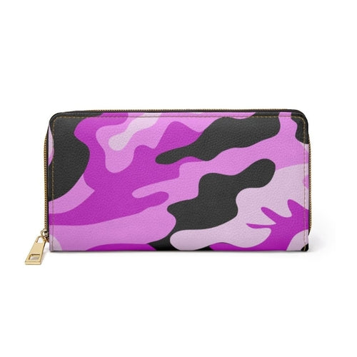 Womens Wallet, Zip Purse, Pink Camo Grey Coco