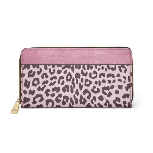 Womens Wallet, Zip Purse, Pink Leopard Grey Coco